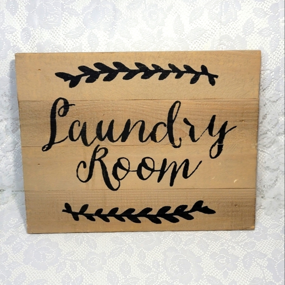 Rustic Woode Laundry Room Sign Hanging Farmhouse Wall Home Decor Shabby Chic 14"